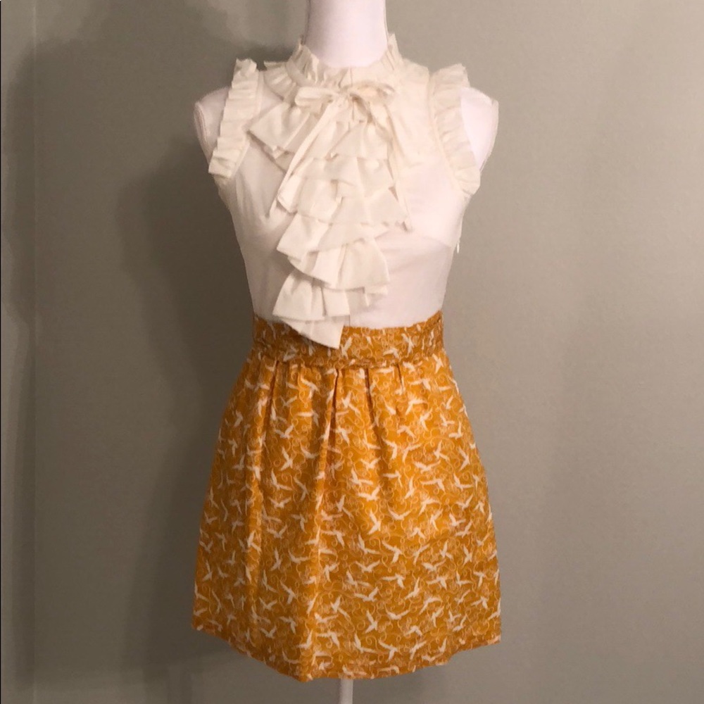 Anthropologie bird print ruffle top dress